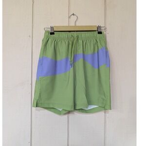 Bearbottom Mens 7 Inch Swim‎ Trunks Green Purple Colorblock Mesh Liner Small